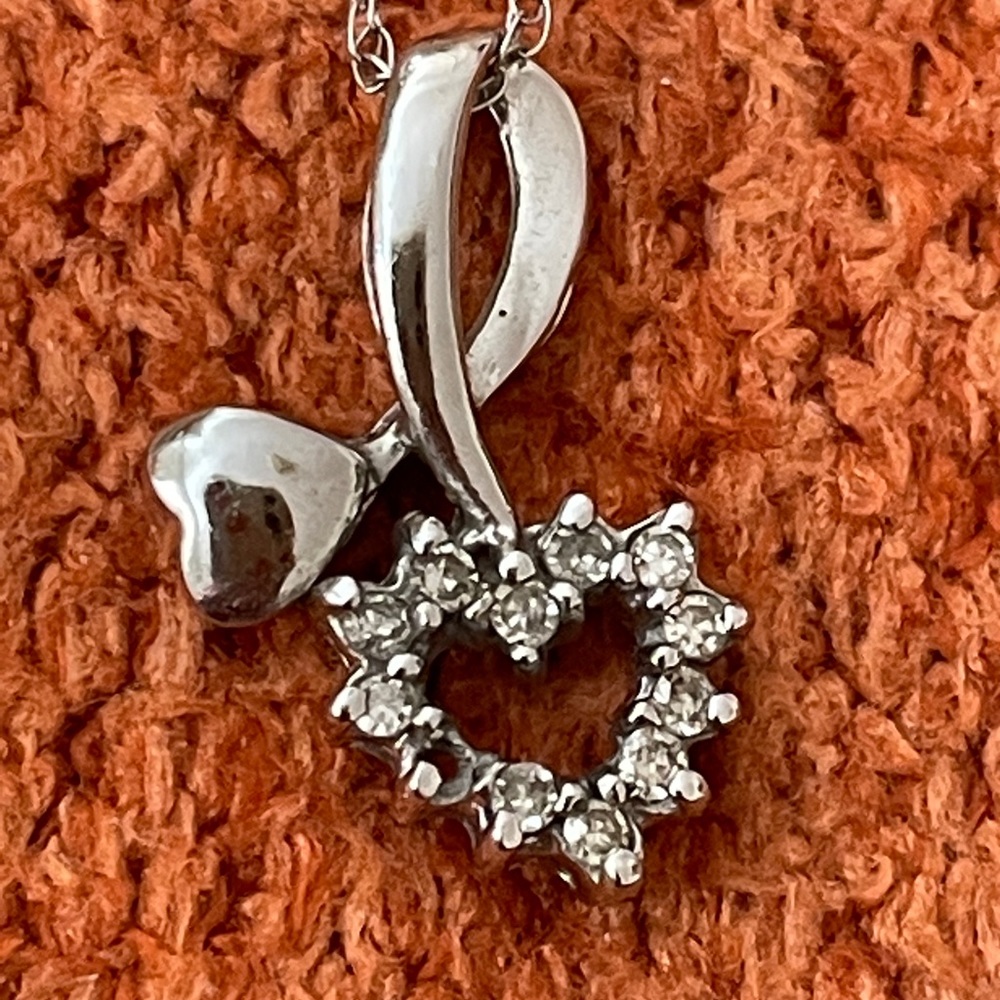 10k White Gold Genuine Diamond Heart Pendant with 18” chain